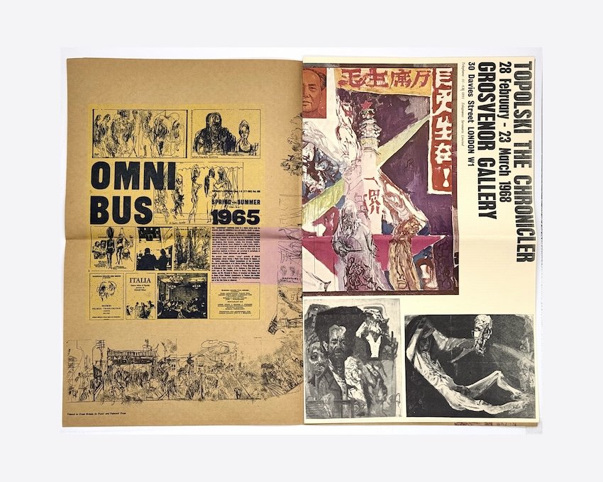 Announcement flyer/sheet for the exhibition “Topolski The Chronicler”, Grosvenor Gallery, London, 28 February – 23 March, 1968.