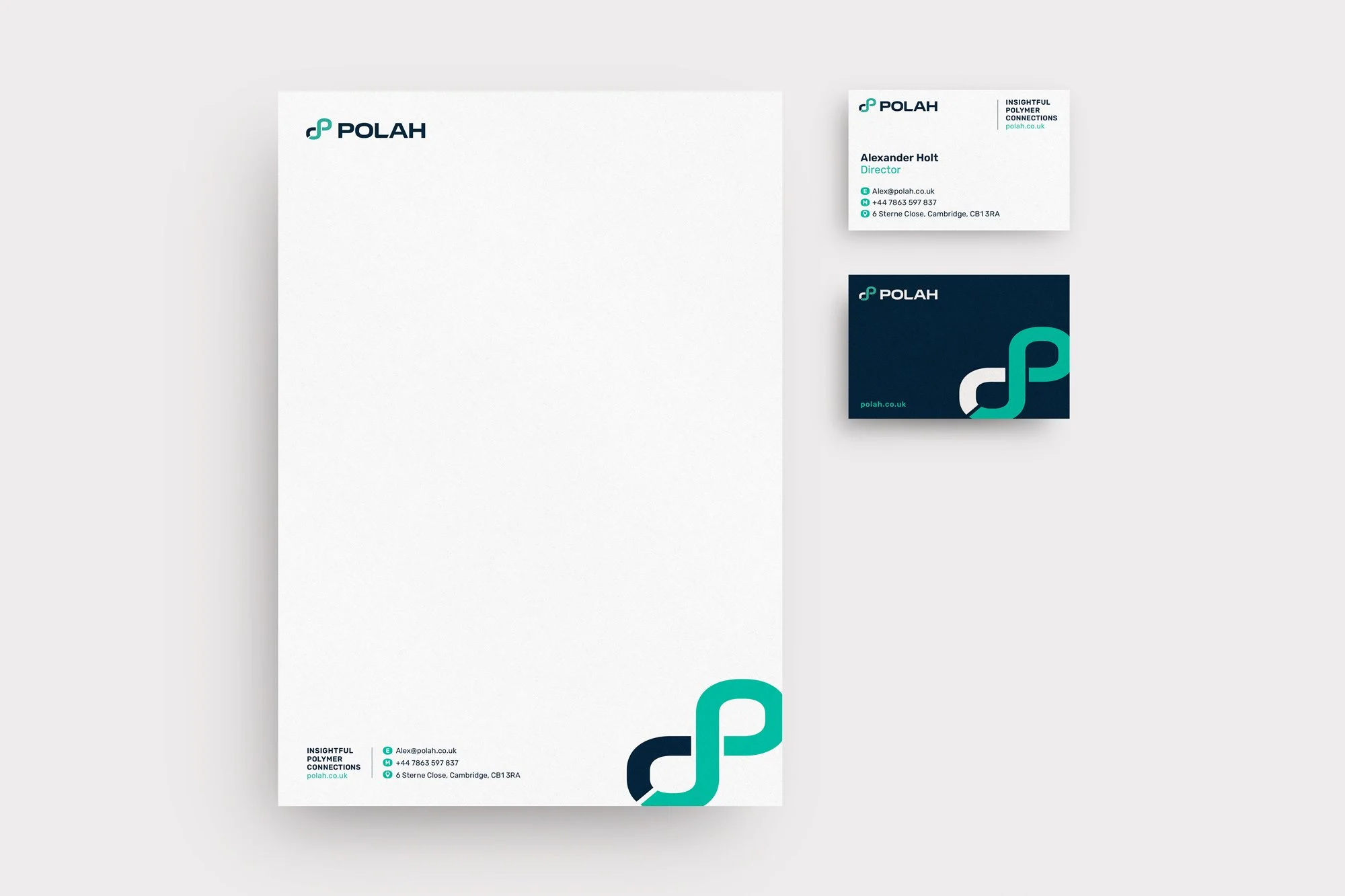 Polah branding - stationery including letterhead and double sided business cards