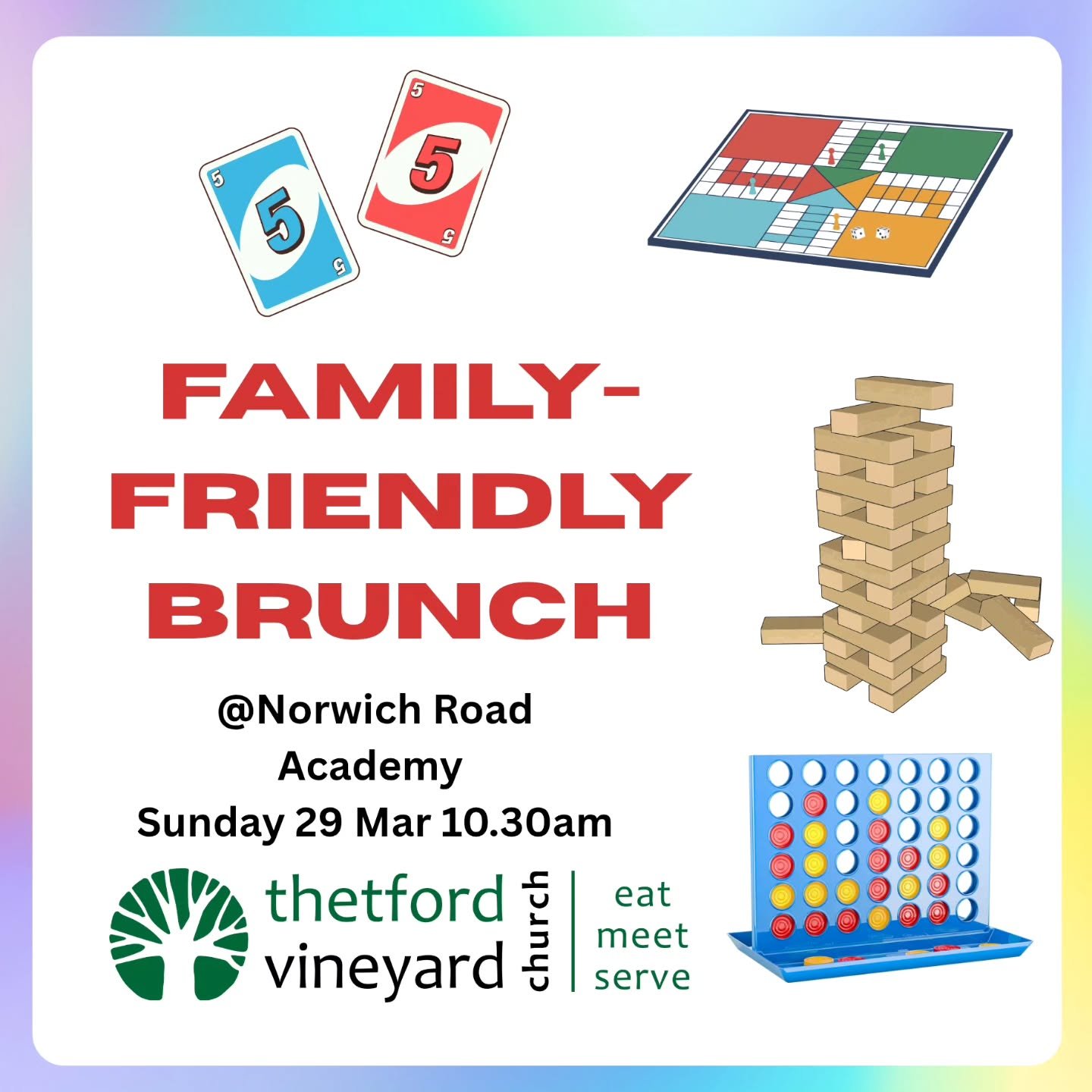 THIS SUNDAY 10.30am-12pm &ndash; Family-Friendly Brunch

Join us for our latest Family-Friendly Church brunch! This week we will be enjoying board games - so why not bring along a game to share?

This is a great opportunity to invite neighbours, coll