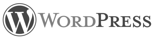 WordPress logo with circular W emblem and the word 'WordPress' written next to it.
