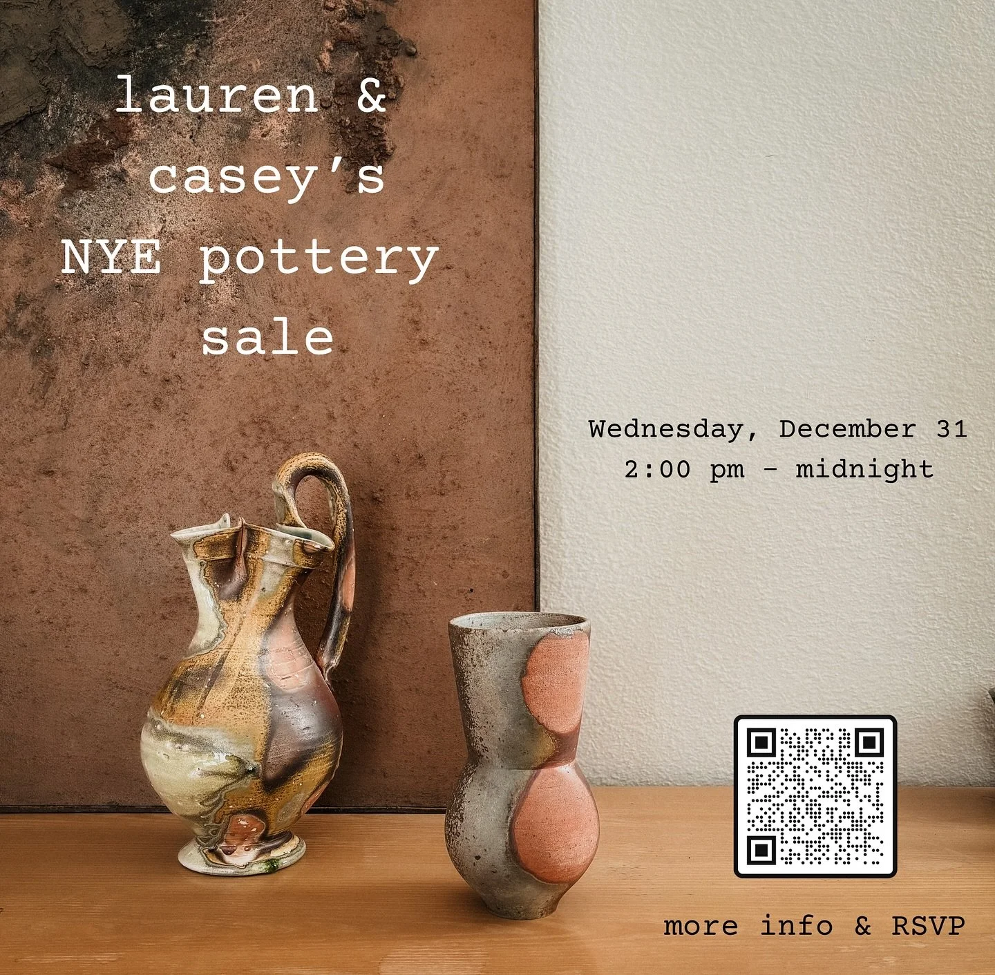 BAY AREA pals!
Help us send off 2025 with a pottery sale and party at the Moon House! Lauren&rsquo;s studio will be open, we&rsquo;ll have lots of pots available and will be hanging out with food, drink, and friends 😊. Come by for snacks, a cup of t