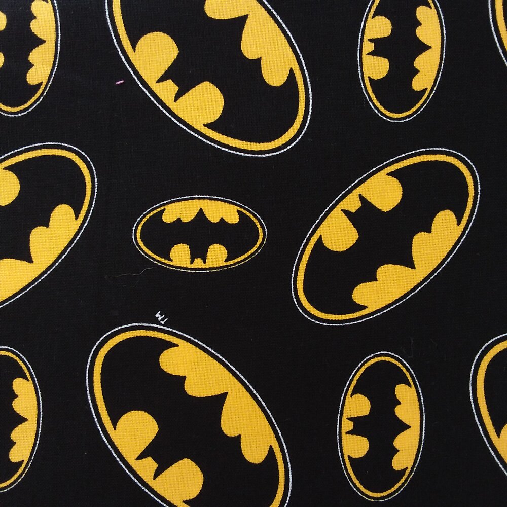 Batman Logo on Black Cotton Per 50cm Crafty Baba Fabrics