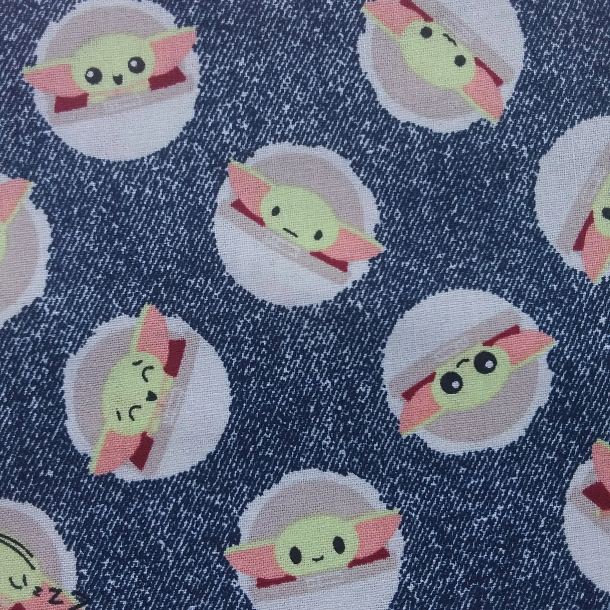 Star Wars Mandalorian Denim Blue Baby Yoda Cotton Fabric per 50cm