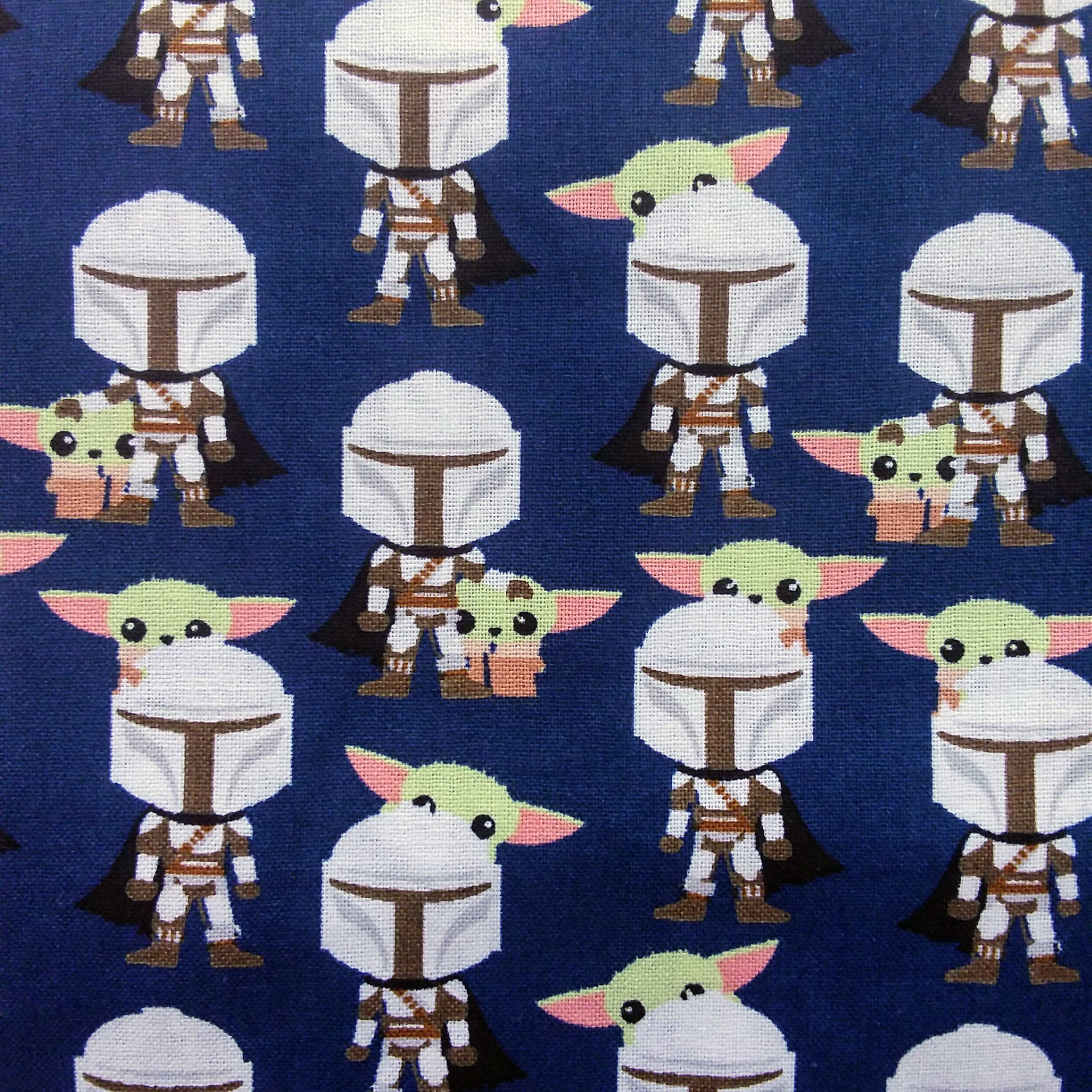 Star Wars Mandalorian Denim Blue Baby Yoda Cotton Fabric per 50cm