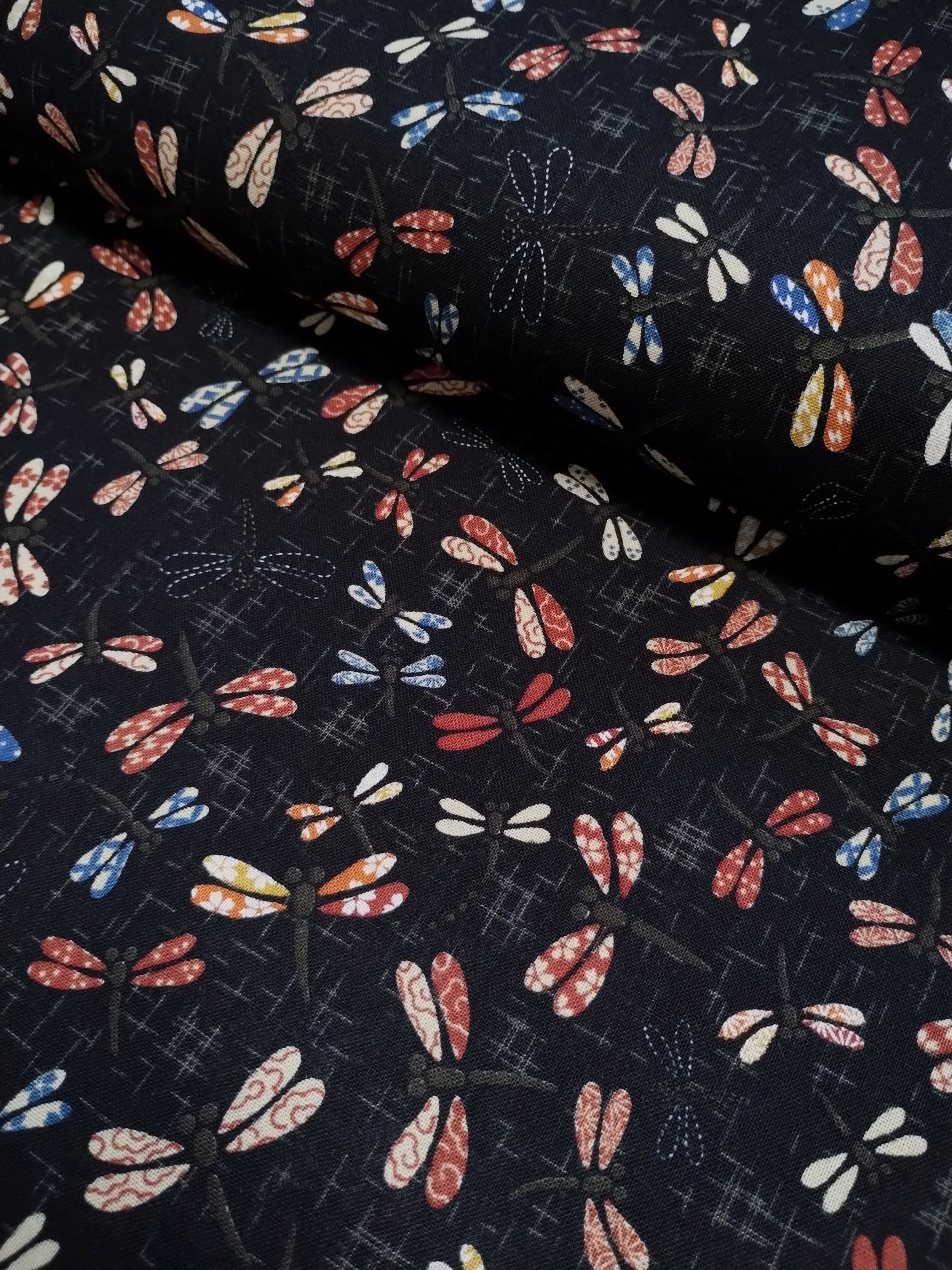 Black Cotton Japanese Fabric with Dragonflies Cotton Fabric Crafty Baba ...