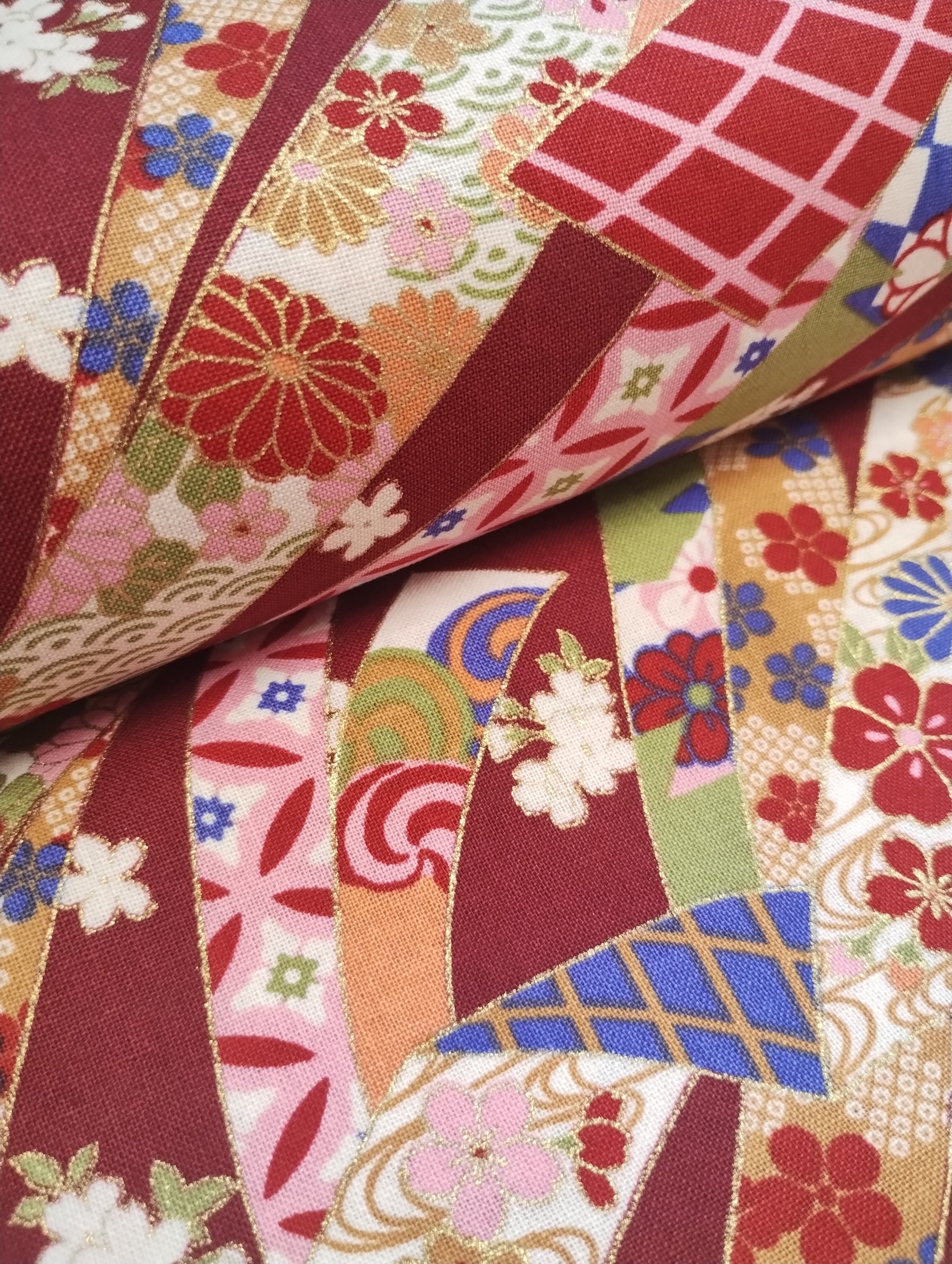 Red Patch Textile Edit Japanese Red Patchwork Style Cotton Fabric Per 50cm Crafty Baba ...
