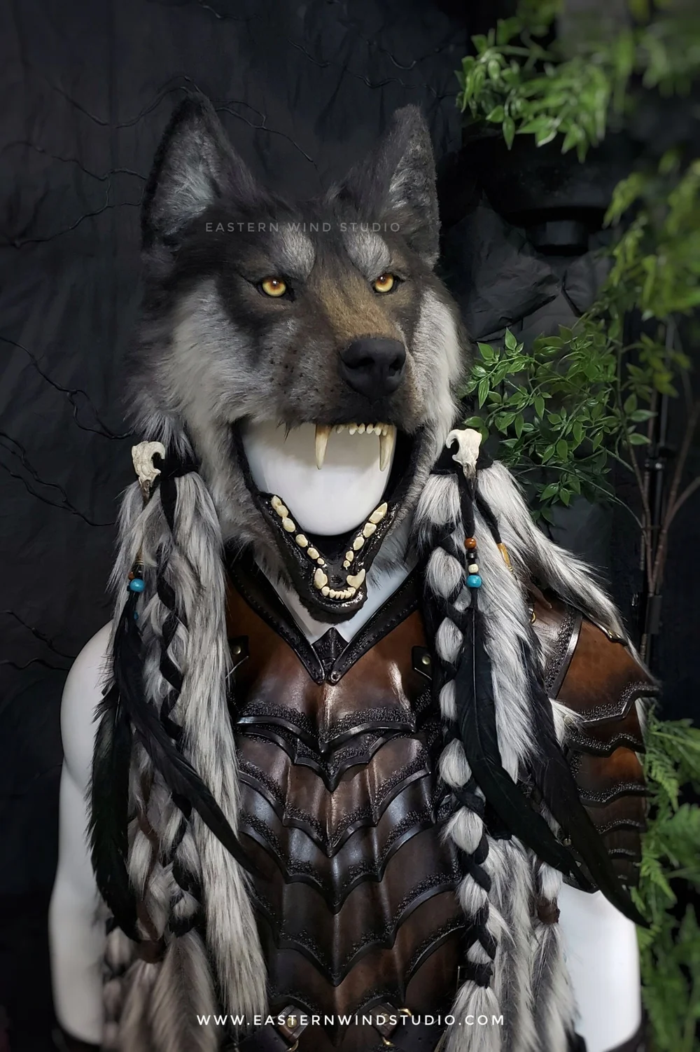 Ash wolf face framing headdress — Eastern Wind Studio