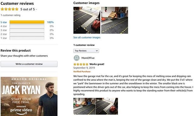 Look at what our customers are saying about our Garage Mats on Amazon - 5-star ratings!