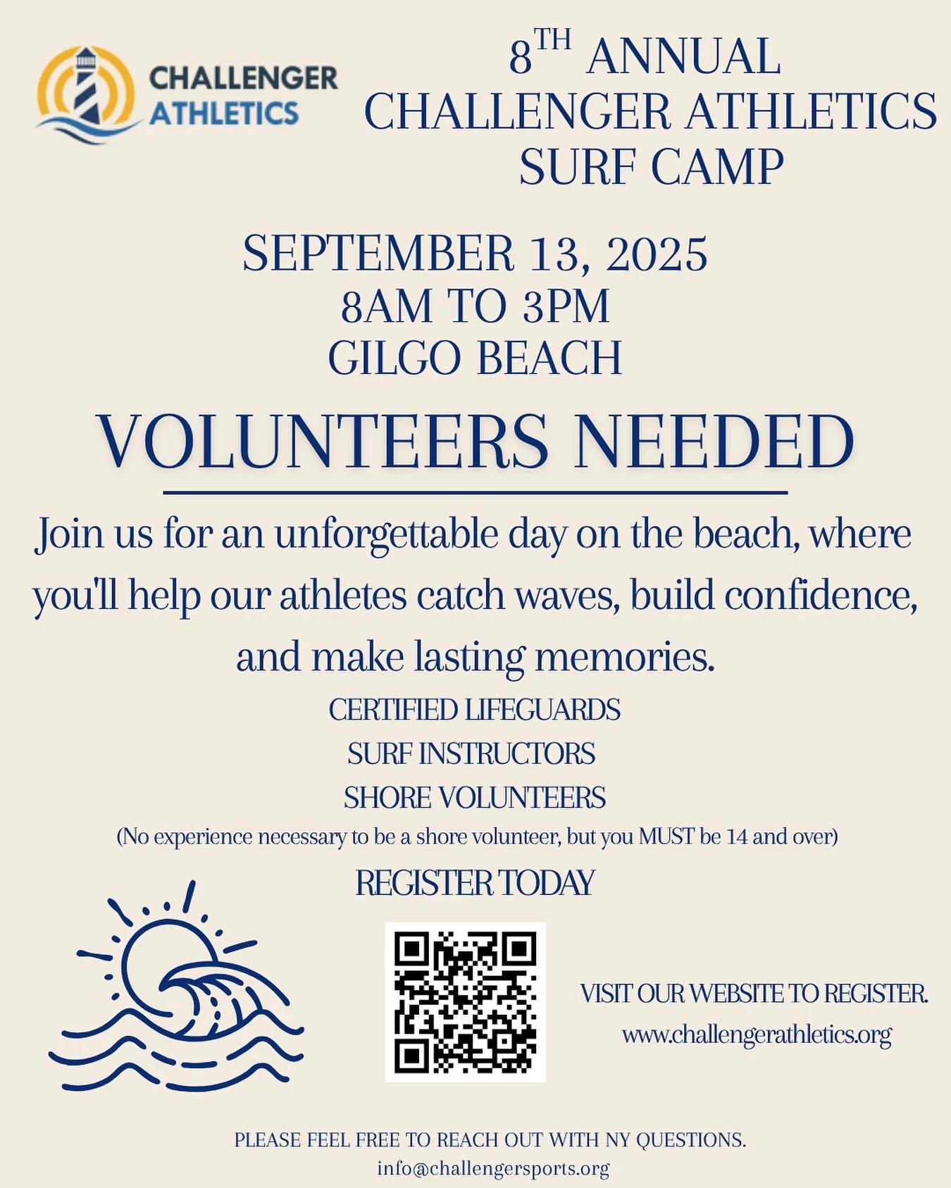 The mission of Challenger Athletics is to create unforgettable experiences for individuals with learning and physical disabilities &mdash; and none of it is possible without your incredible support.
(Please note: this registration is for volunteers o