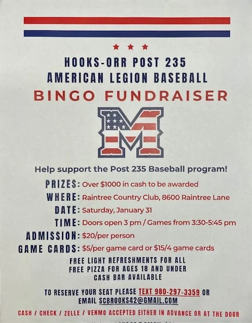 Matthews Hooks-Orr Legion Post 235 Baseball Team “BINGO Fundraiser” (click here)