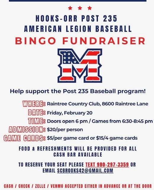 Matthews Hooks-Orr Legion Post 235 Baseball Team “BINGO Fundraiser” (click here)