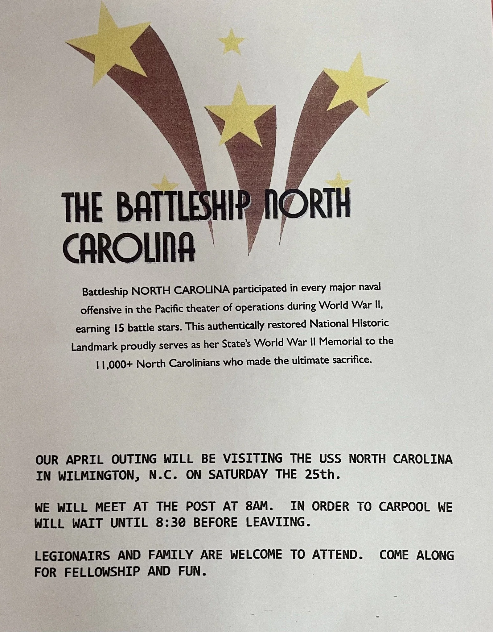 Post 235 and families outing to the NC Battleship
