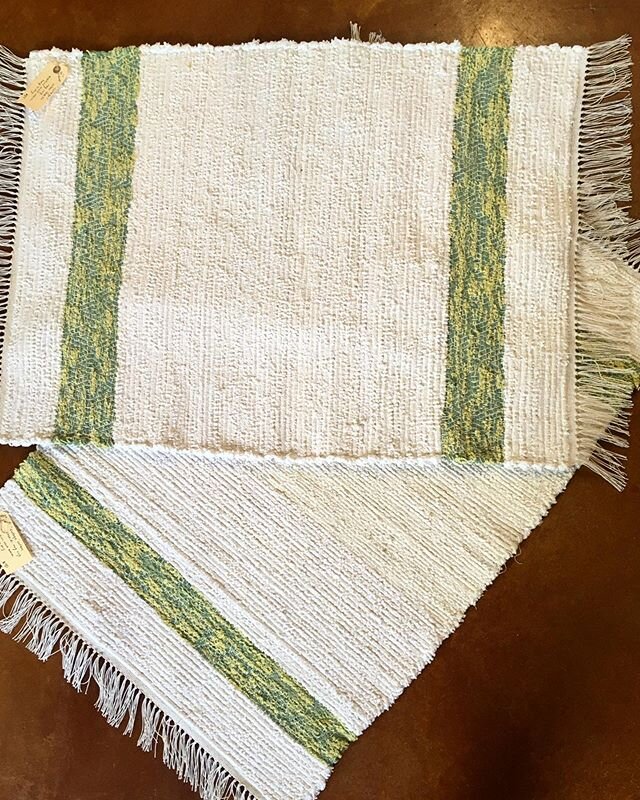 Rug Sale! 1.Vintage Cotton Chenille 2.Multi-colored Cotton Rag Rugs with Twill Stripe 3.White with Twill Red Stripe, Cotton Rag Rugs 4. Multi-colored Rag Rug  DM for details! #weaversofinstagram #rugweaver #beautifulutility