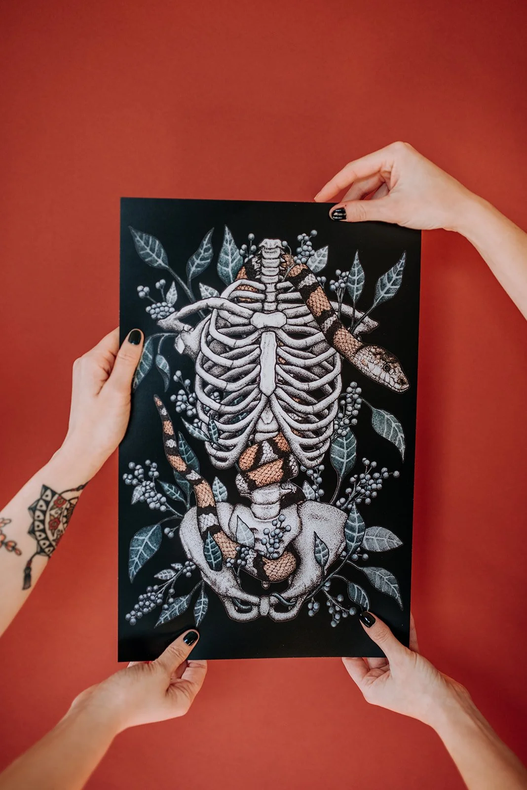 Entwined Skeleton and Snake Art Print