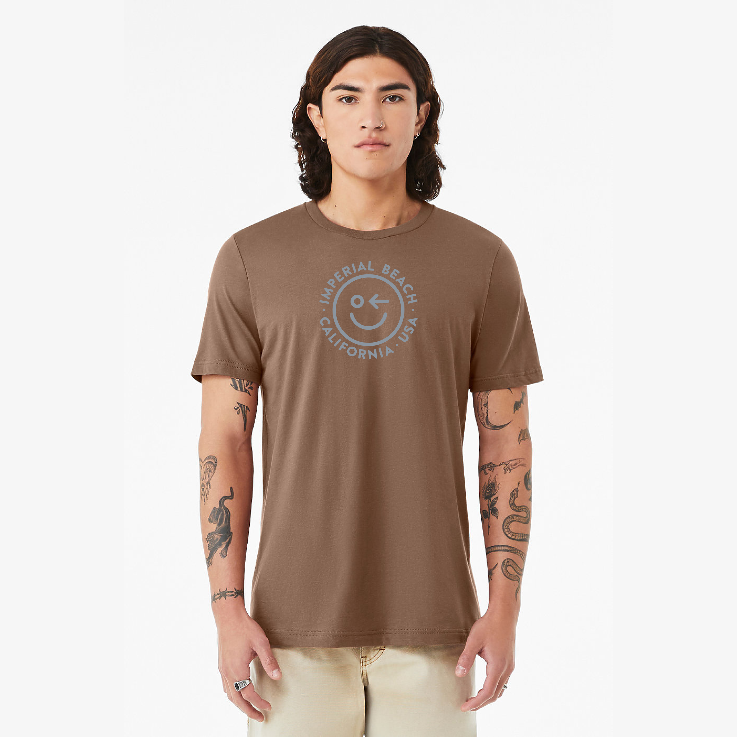 MOSOWE Imperial Beach Smile tshirt Vintage brown med blue art.png