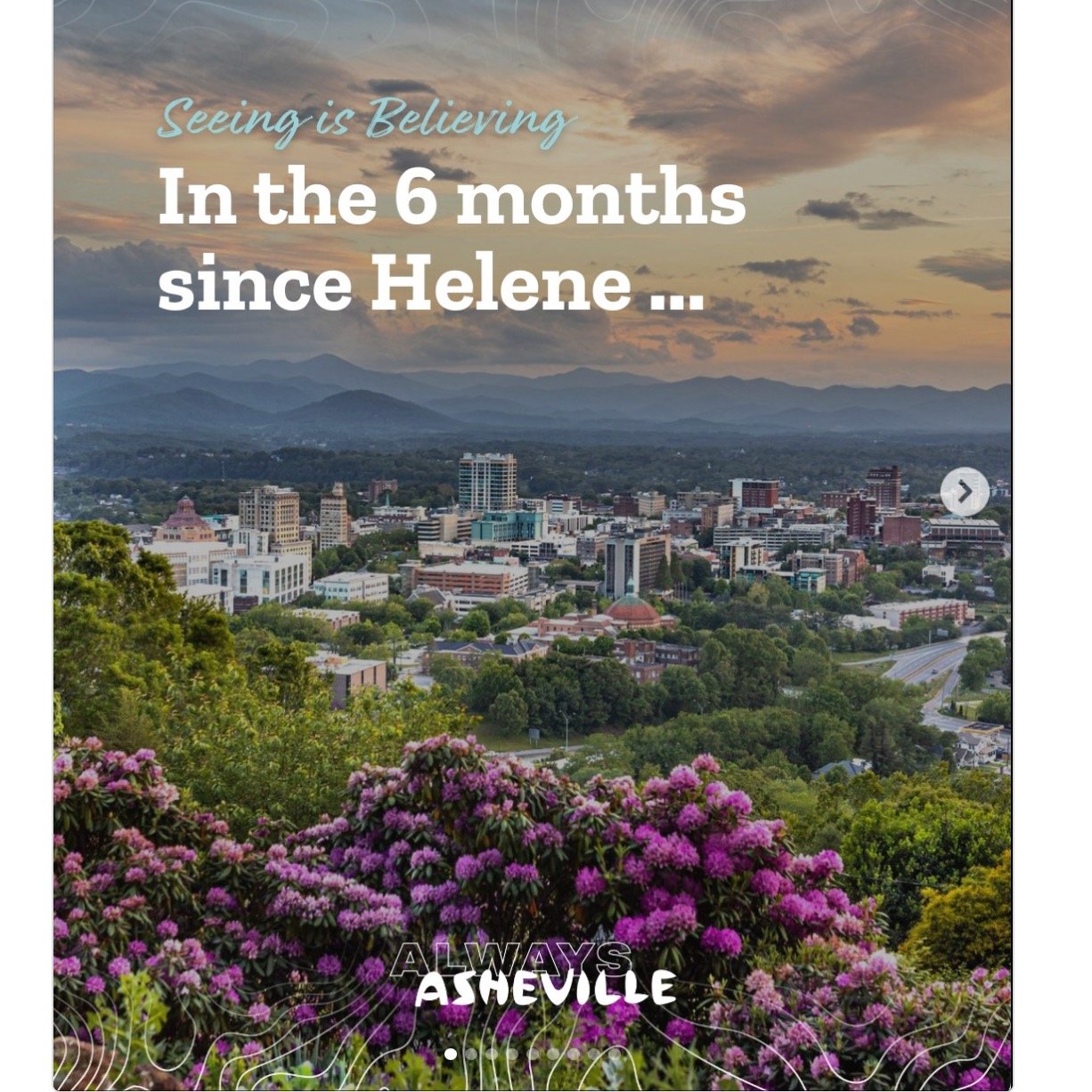 @visitasheville
Six months ago today, Hurricane Helene swept through. The storm came and tested us, as storms do. But the Asheville area&rsquo;s story is one of resilience.

Through determination and deep-rooted creativity, our hospitality community&