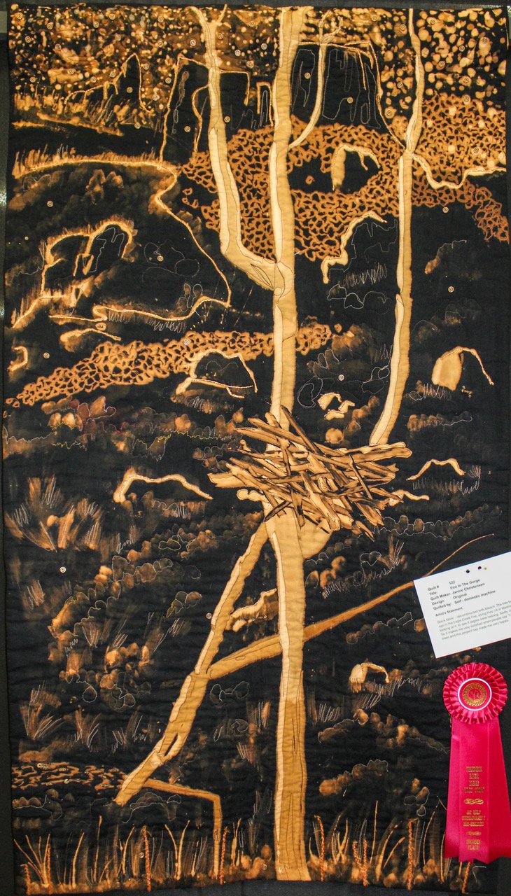 Art Quilt Contemporary 2nd Place: "Fire In The Gorge" by Janice Christiansen