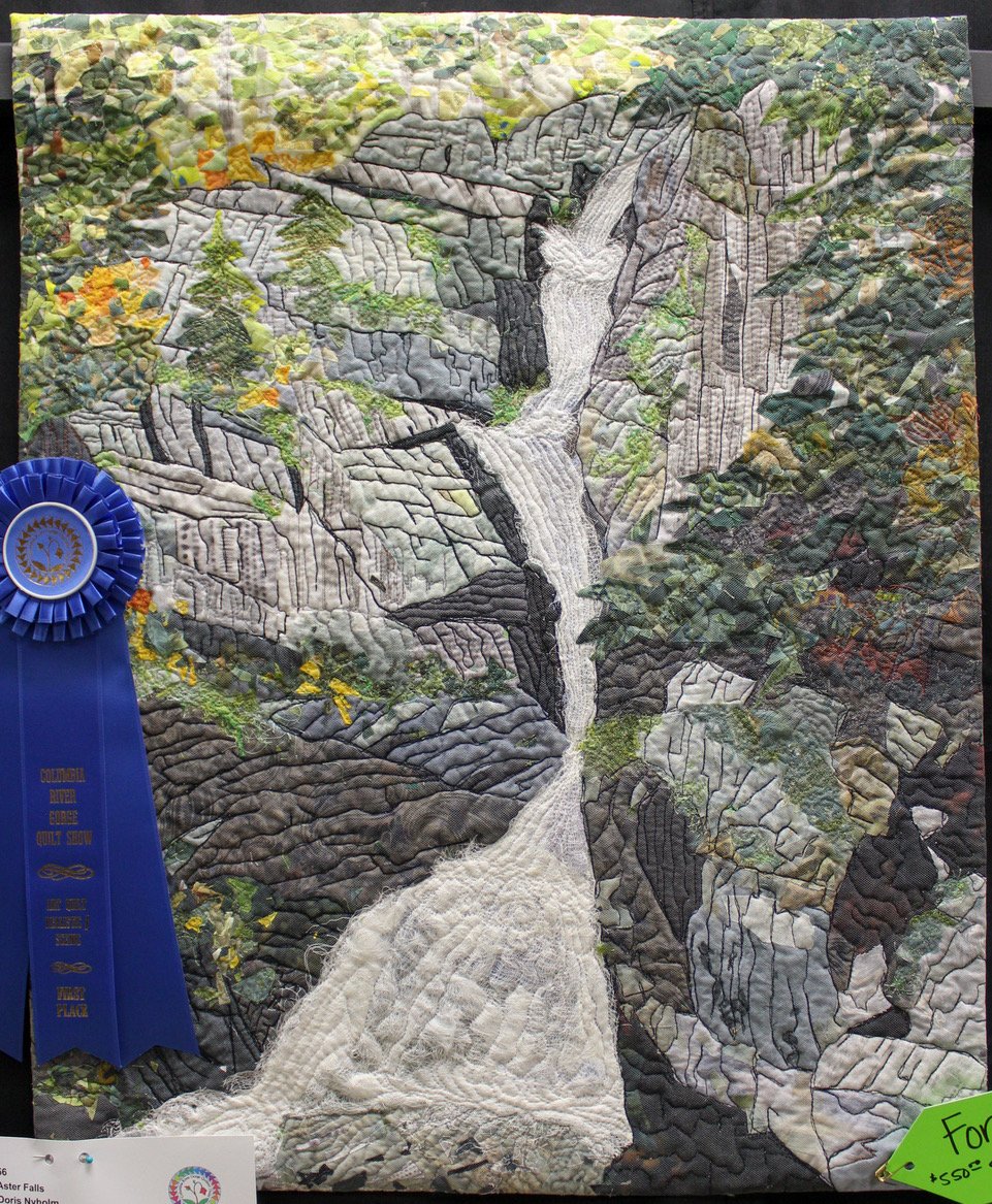 Art Quilt Realistic 1st Place: "Aster Falls" by Doris Nyholm