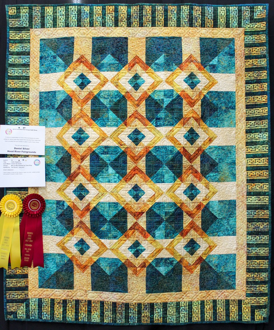 Wall Pieced 2nd Place and Community Judge Award  by Daniel Silver, Hood River Fairgrounds: "Celtic Sapphire by Vickie VanKoten