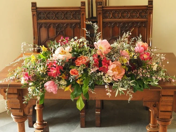 Large flower display on registrar's table