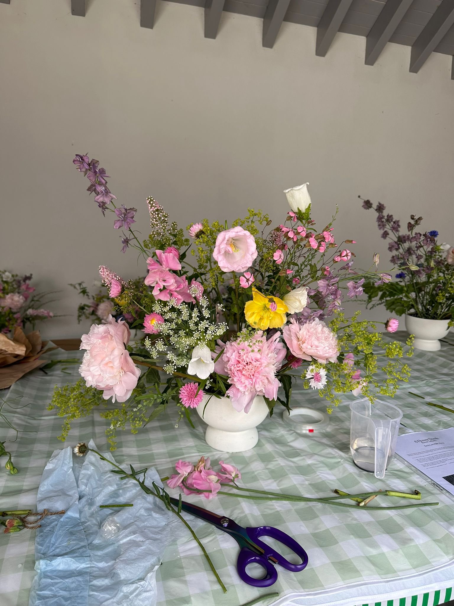 DIY wedding flowers on a table