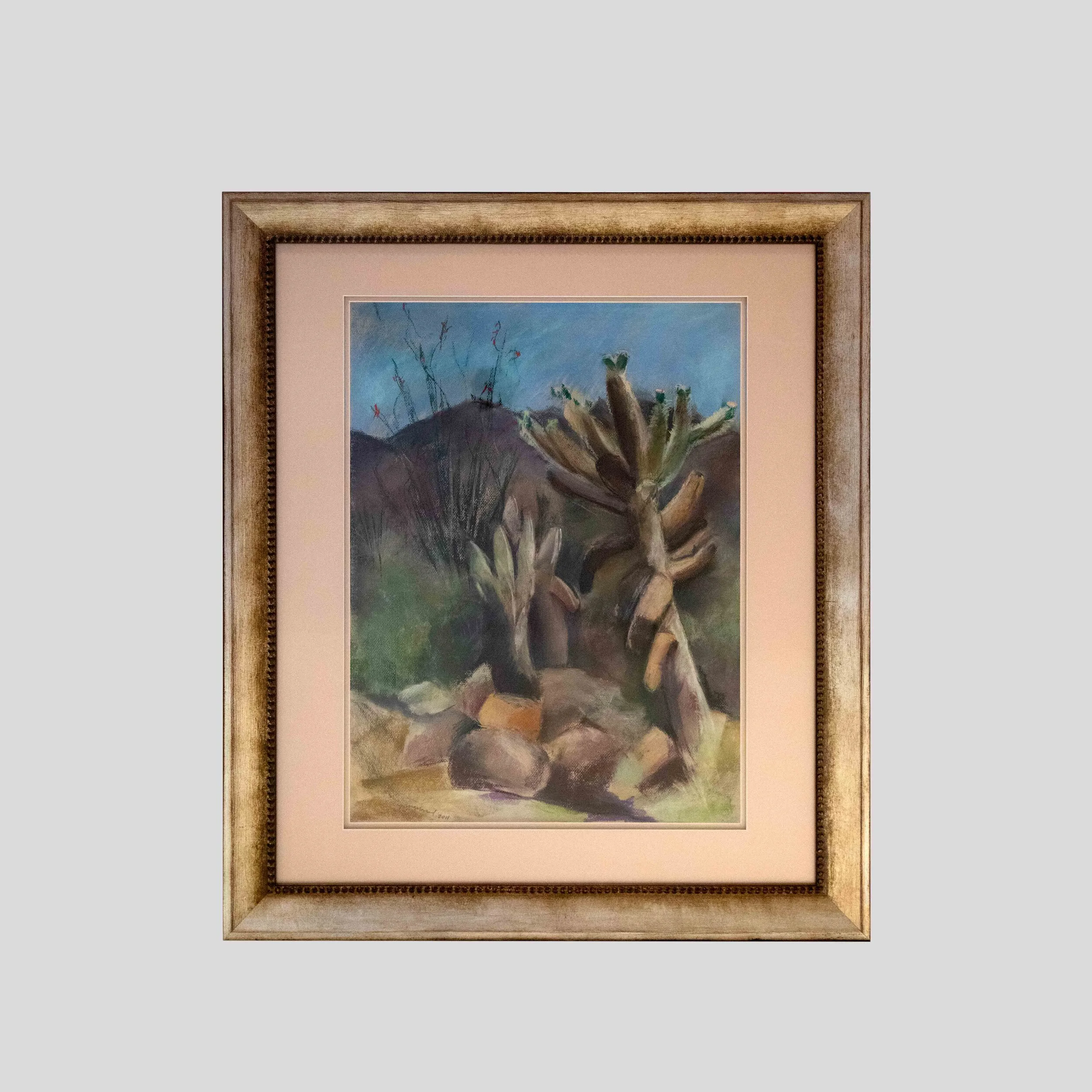Cholla and Mountain, pastel