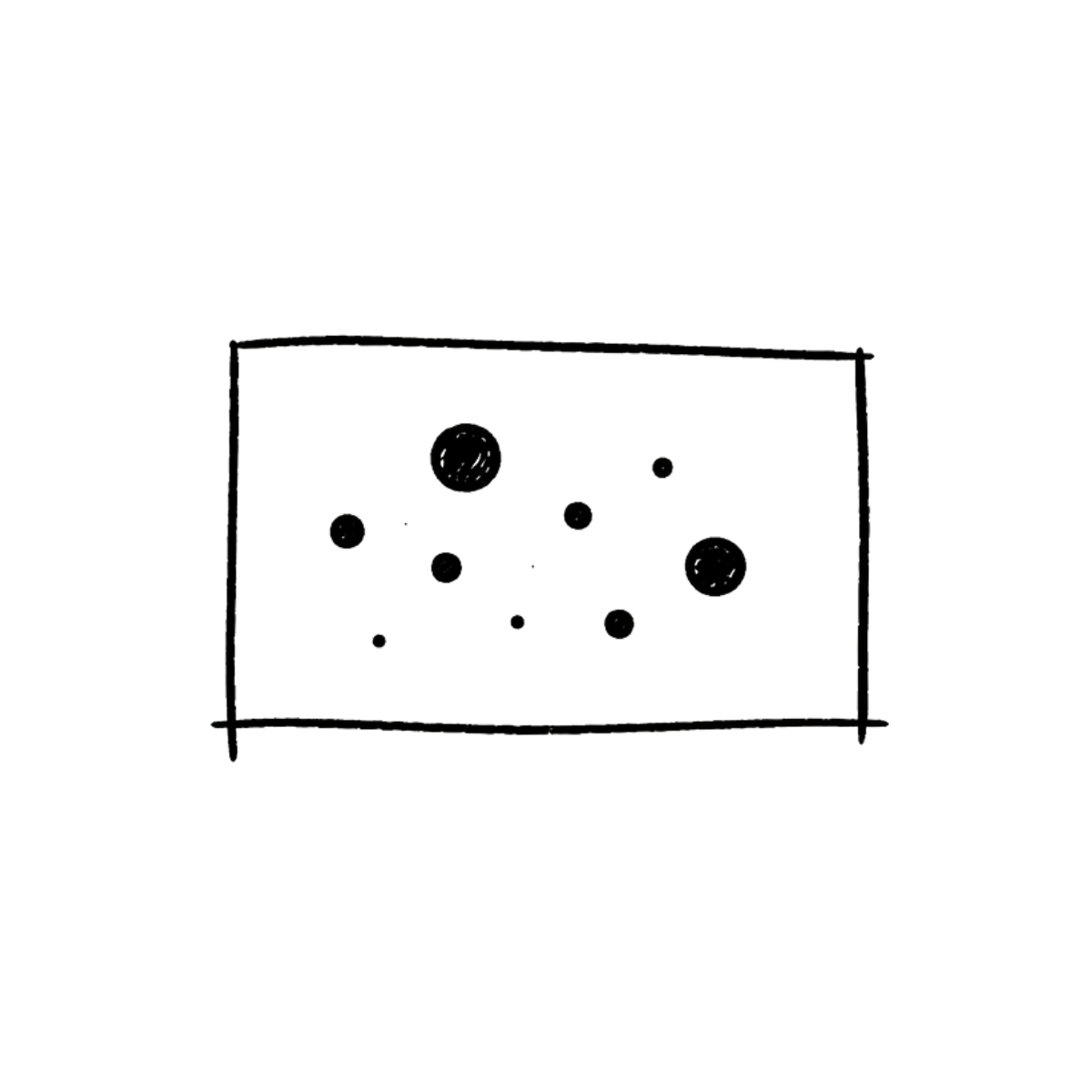 Diagram of a maze with black circular obstacles on a gray background