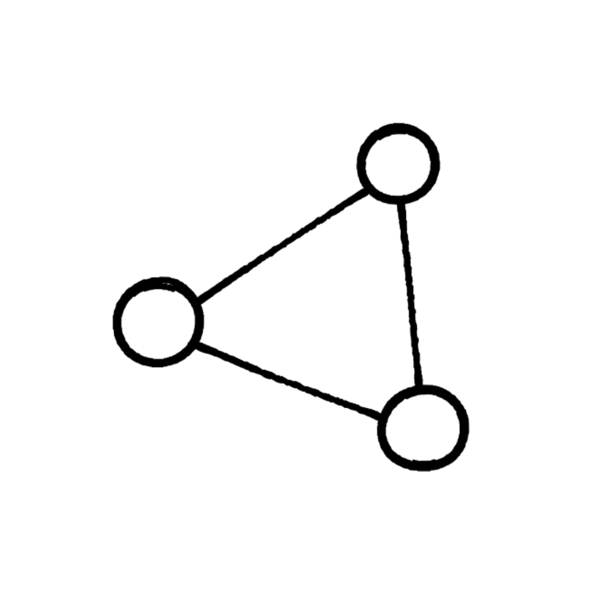Diagram of a triangle with three circles at each vertex and lines connecting the circles to form the triangle.