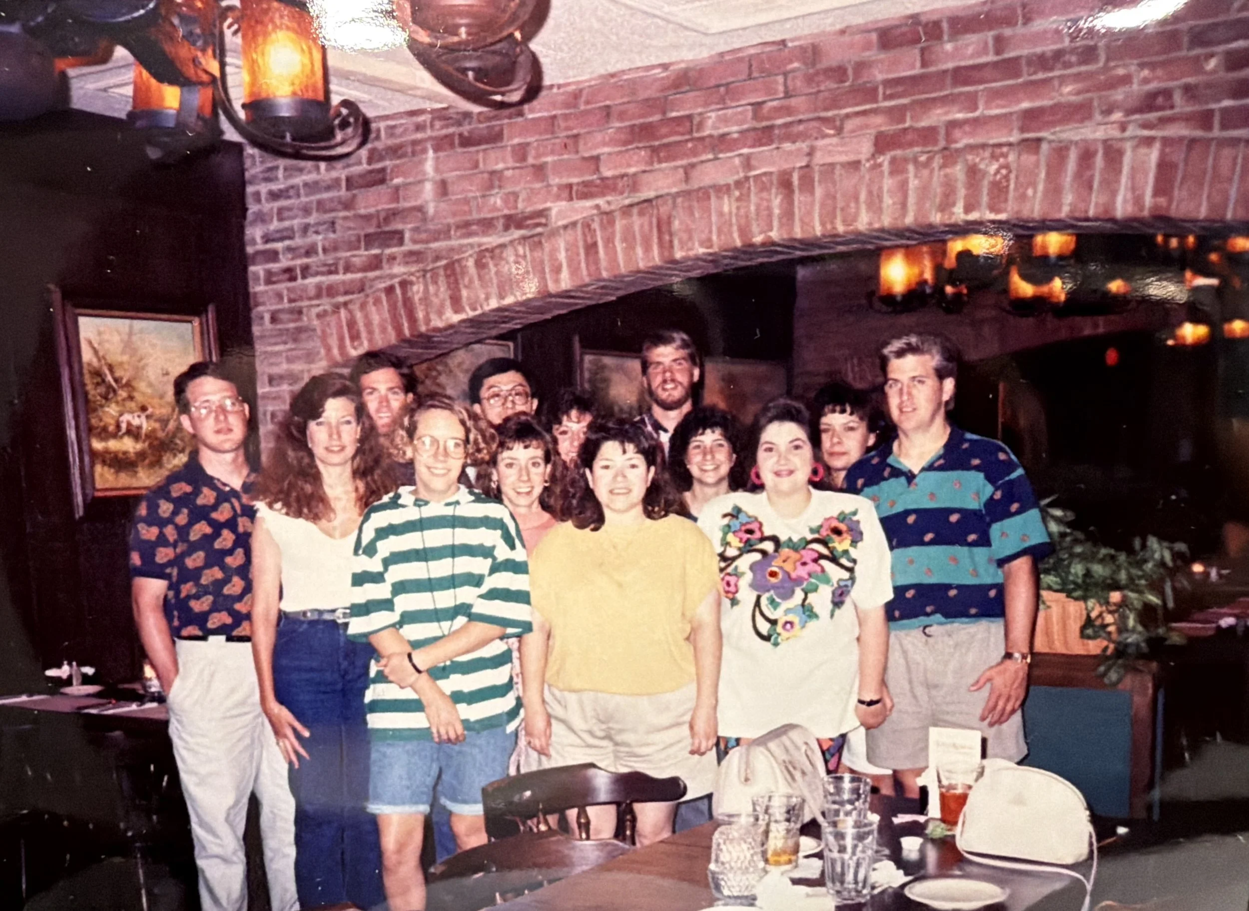 Aggie Catholics gather for a monthly dinner at a restaurant in the Dallas/Ft. Worth area in the early 1990's.