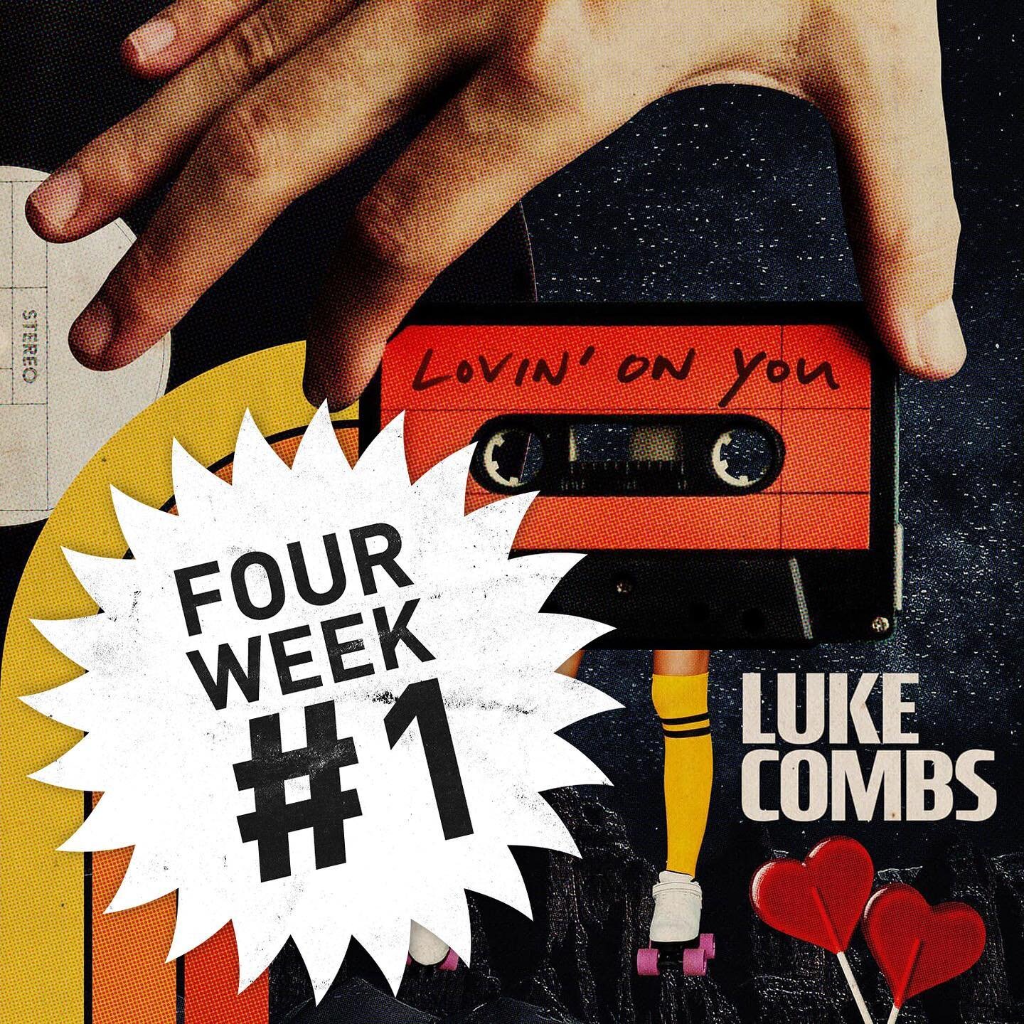 4 WEEK #1 VIBEZ: @lukecombs&rsquo; &ldquo;Lovin&rsquo; On You&rdquo; is #1 for the FOURTH week in a row! CONGRATS to @jamesmcnairmusic and co-writers @lukecombs, @thomasarcher01 &amp; @rayfulchermusic‼️🎉