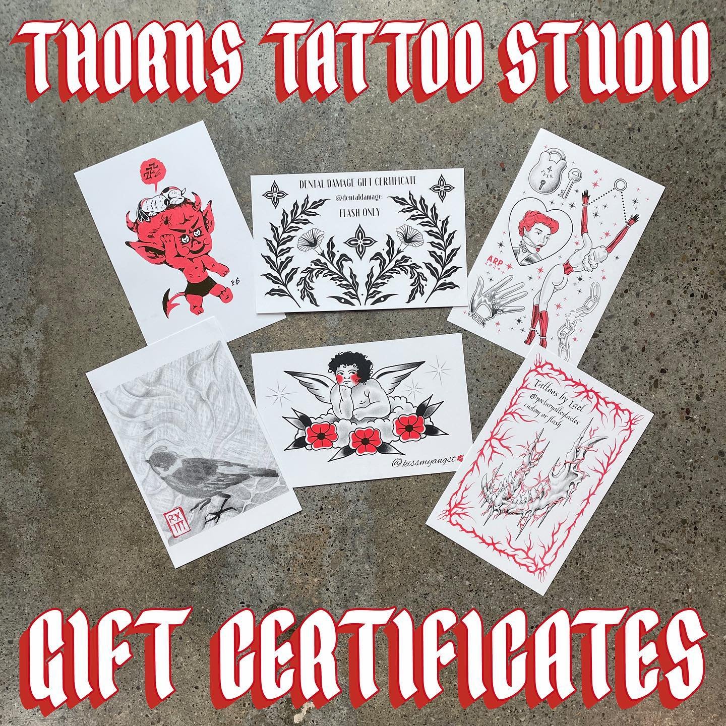 😈 Gift certificates are now available for tattoo time with @rex_ttt @kissmyangst @plantstare @alexraephelps @dentaldamage @nocturnaltentacles 😈

Each gift certificate includes one of these gorgeous risograph prints that can be given to the receiver