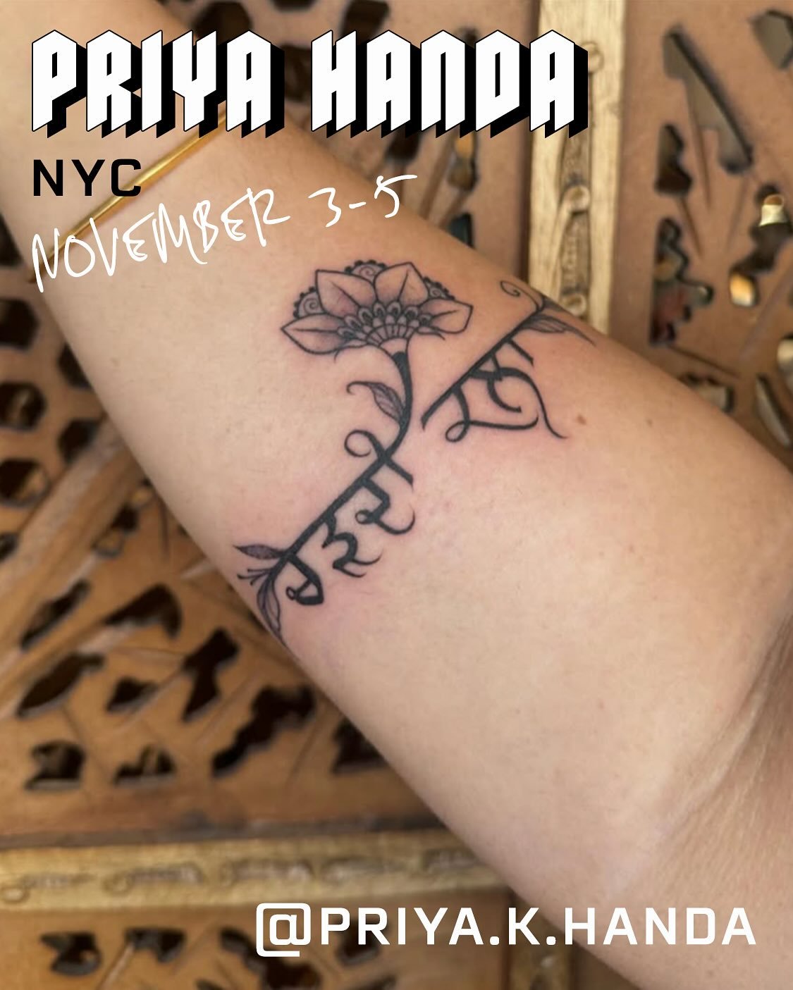 🔥GUEST ALERT🔥
@priya.k.handa returns November 3-5! Contact her directly for gorgeous machine + hand poked fine line tattoos 🫒🪷🏺