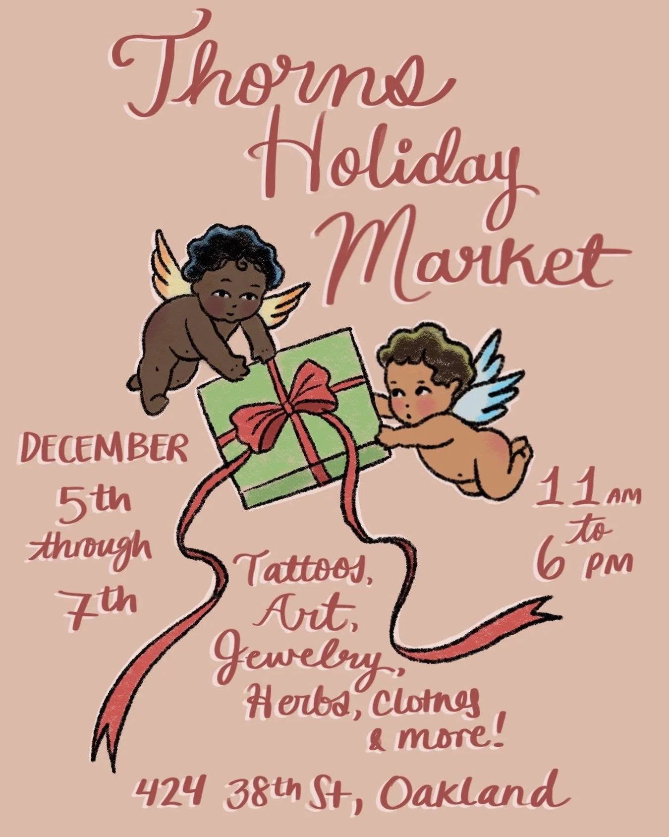 ❄️Thorns is hosting a Holiday Market &amp; Flash Day weekend!

❄️Join us Friday 12/5 - Sunday 12/7 from 11am - 6pm for tattoos, merch, art, jewelry, herbs, clothes &amp; vintage, stickers, tattoo gift certificates, and more. We will also have keffiye