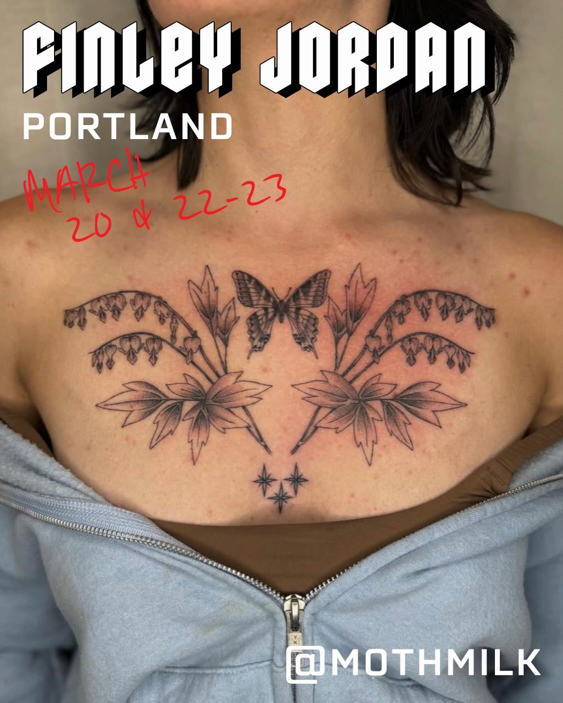 🔥GUEST ALERT🔥
Can&rsquo;t wait to host @mothmilk from Portland on March 20 + 22-23! Check out Finley&rsquo;s page to see her fine line tattoos that somehow manage to be delicate and bold at the same time. Contact her directly to book