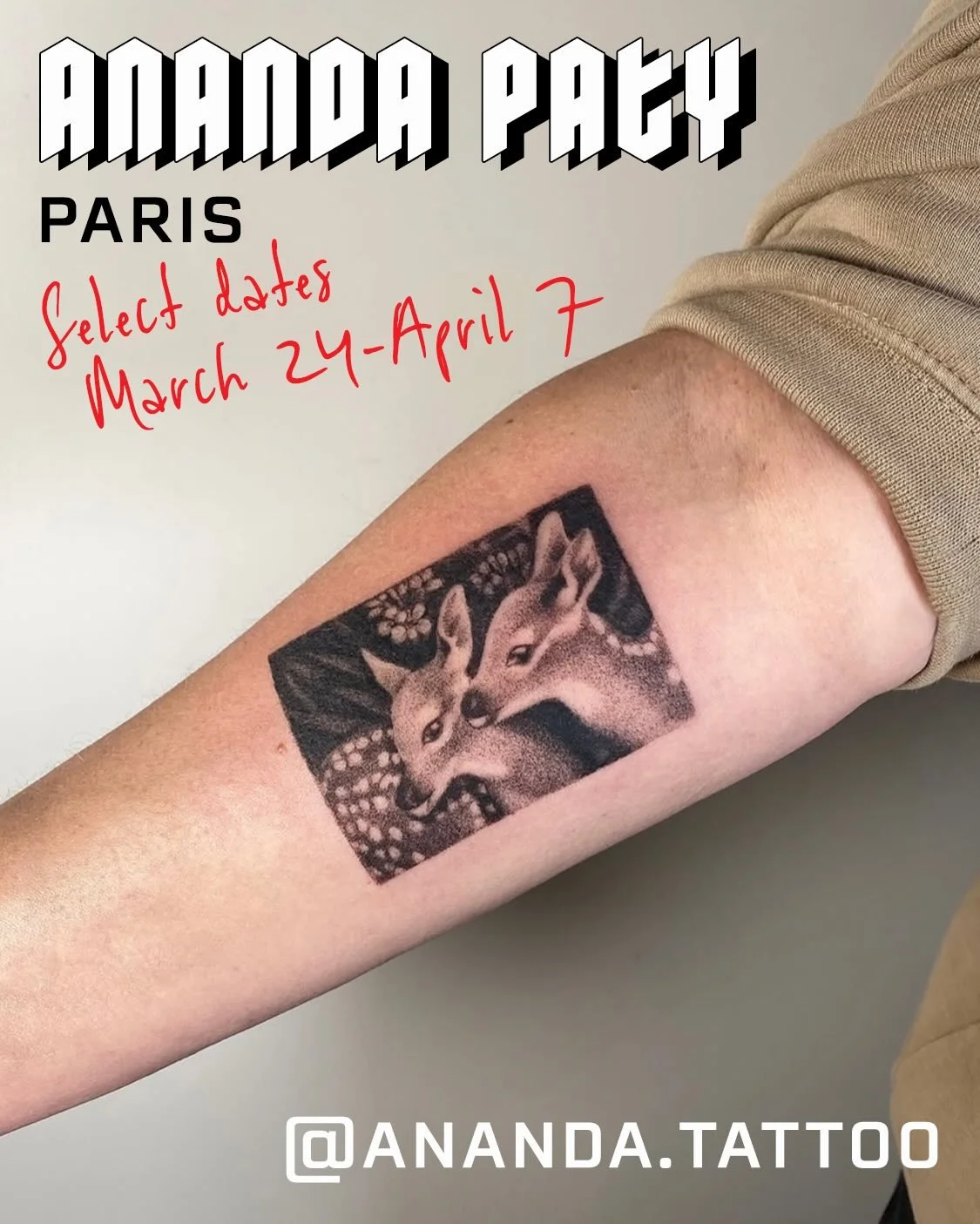 🔥GUEST ALERT🔥
We are excited to have @ananda.tattoo from Paris return to work with us March 24, 25, 26, 30, 31 and April 2, 6, 7. Check out her page for available flash and inspiration for delicate black and gray projects of any size. Contact Anand