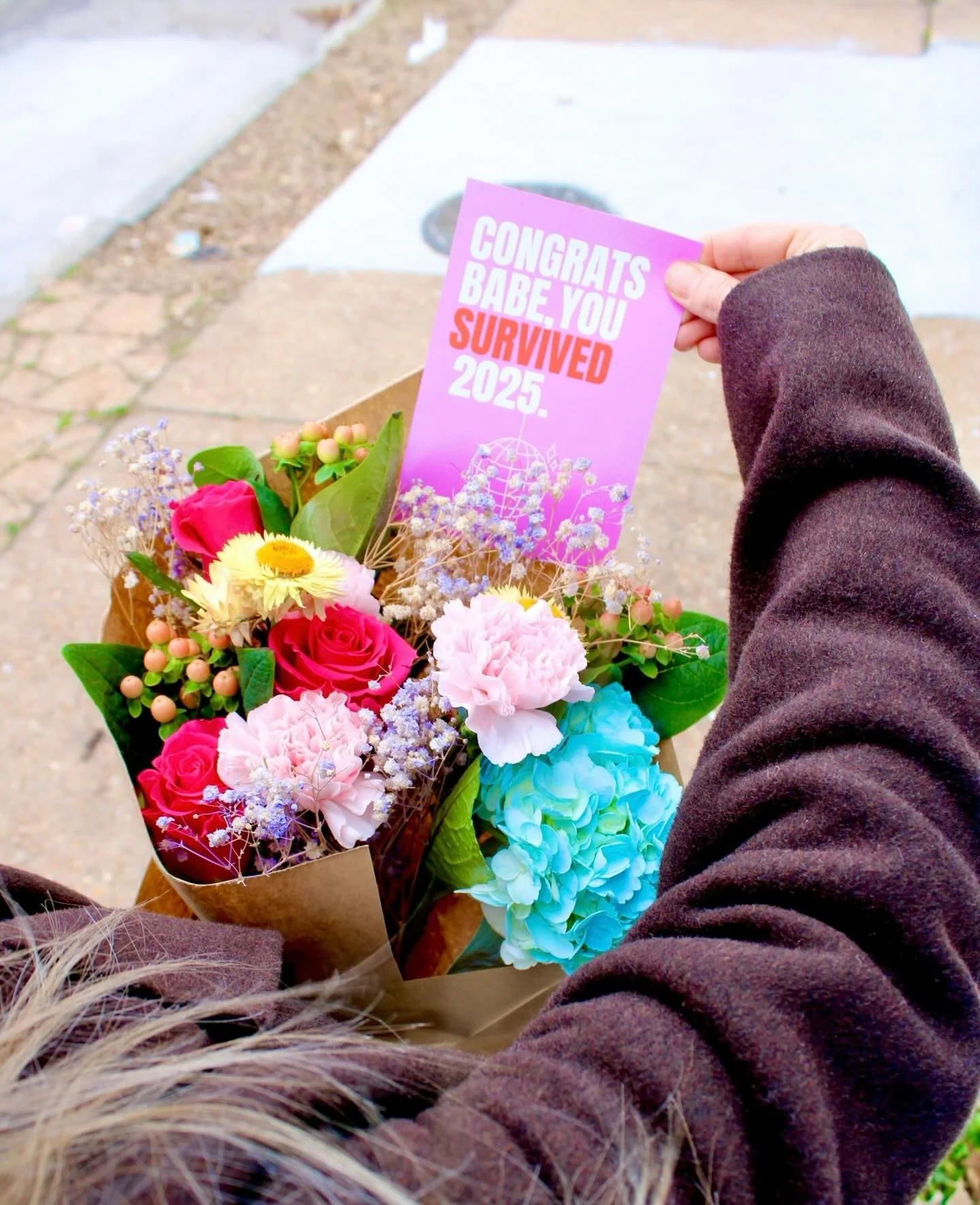 Congrats babe, we survived 2025 😮&zwj;💨🤣 Start the new year off right with flowers.

Every purchase this week includes a commemorative postcard!

Let&rsquo;s get through 2026, together. 🫶🏻

Order by 12pm today for same day delivery.