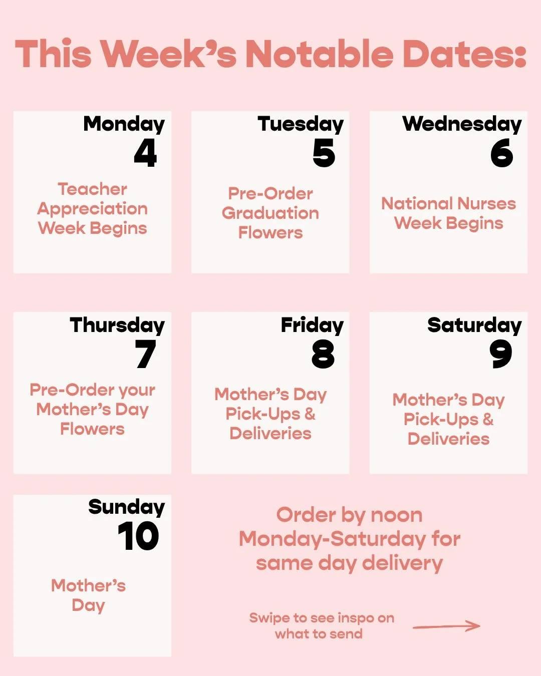 We know life feels extra overwhelming and it&rsquo;s hard to keep track of everything these days! Which is why we made this calendar to help you get ahead of the week! Here&rsquo;s some important flower buying dates this week.