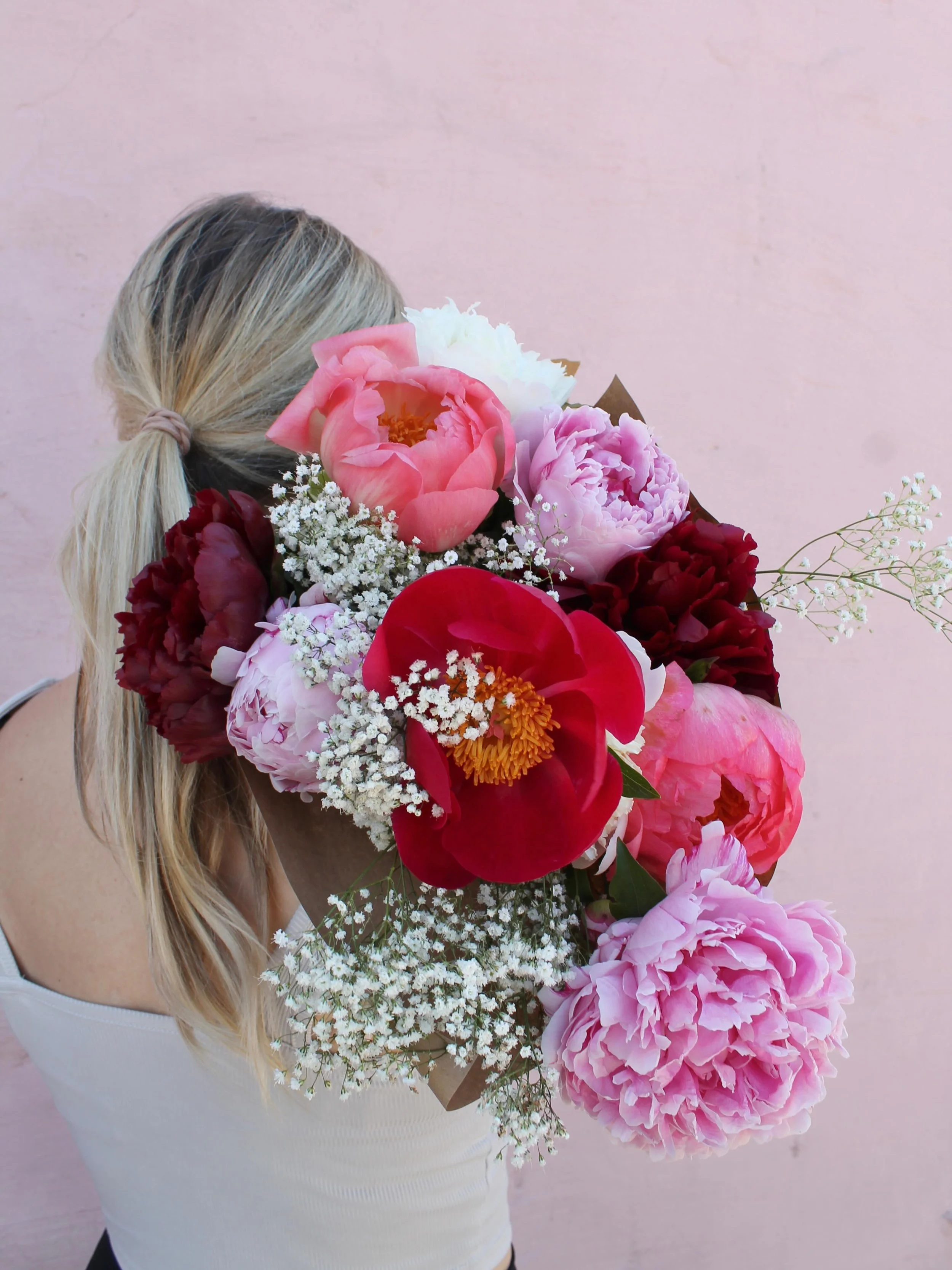 The season's most sought after bouquet, the peony bouquet, is back in stock! Secure your bouquet today. Grab yours Monday - Saturday for same day delivery.