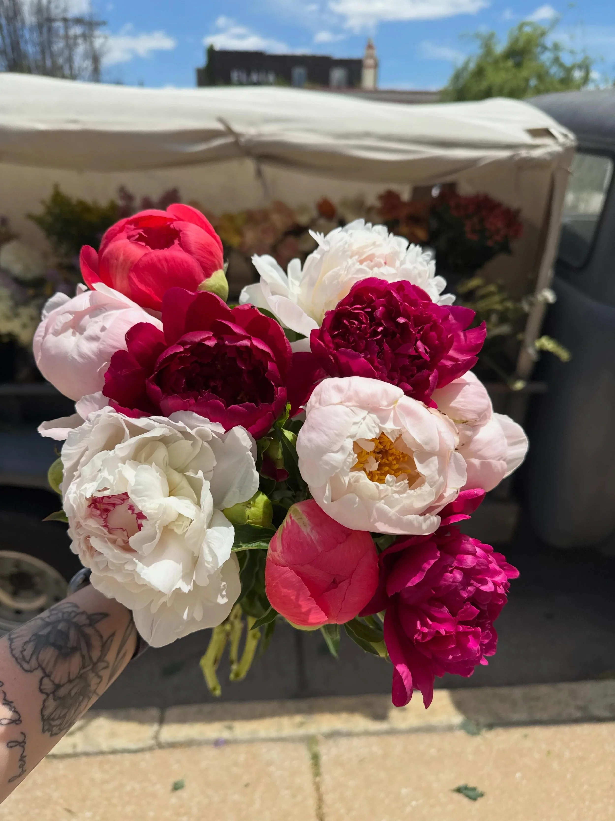 These pretty peonies could be yours 😍 Find these and many more pretties on the Kirkwood truck today. We&rsquo;re parked at @honeybeesbg 9-2 💐