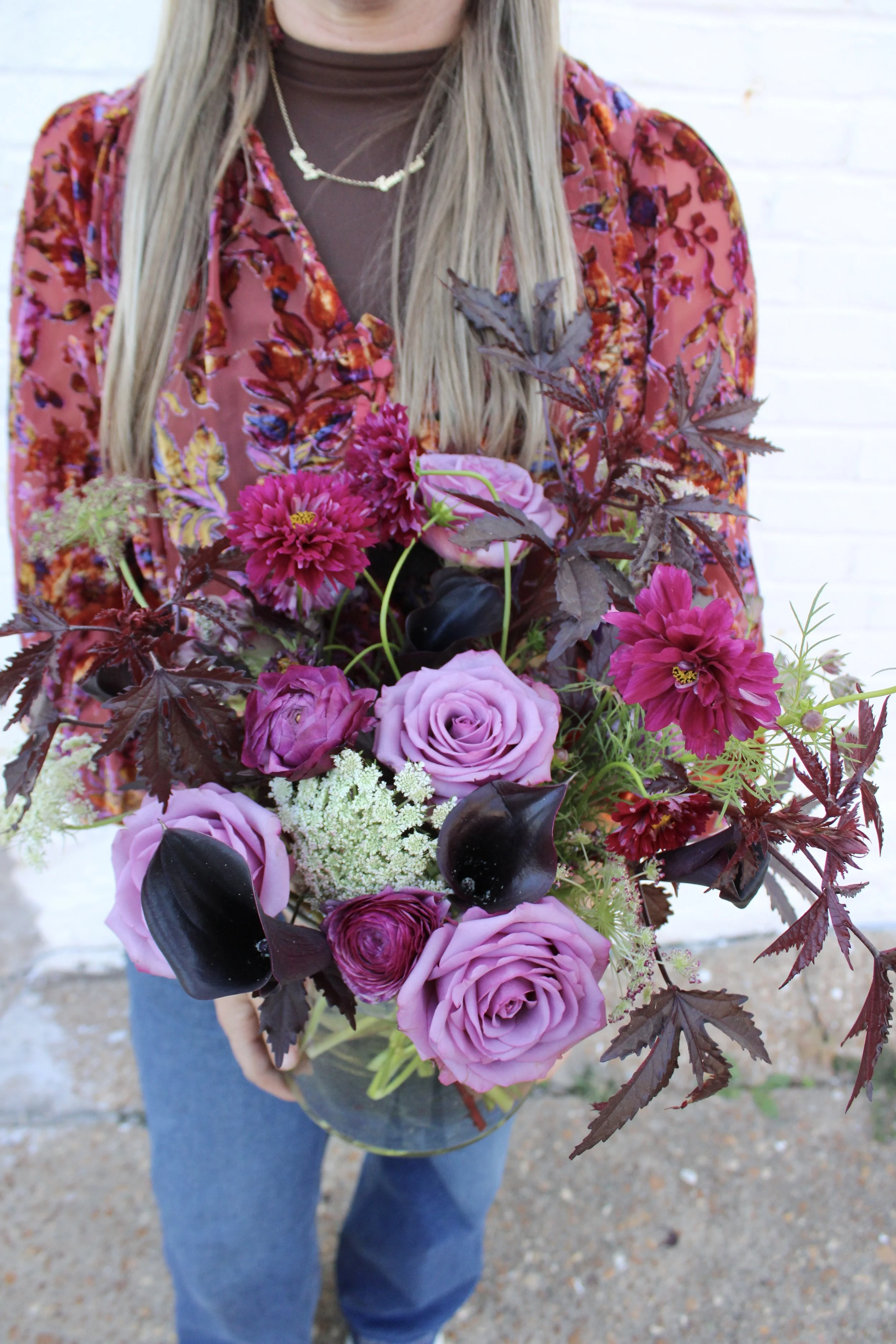 Spooky flowers, black calla lilies, maroon flowers