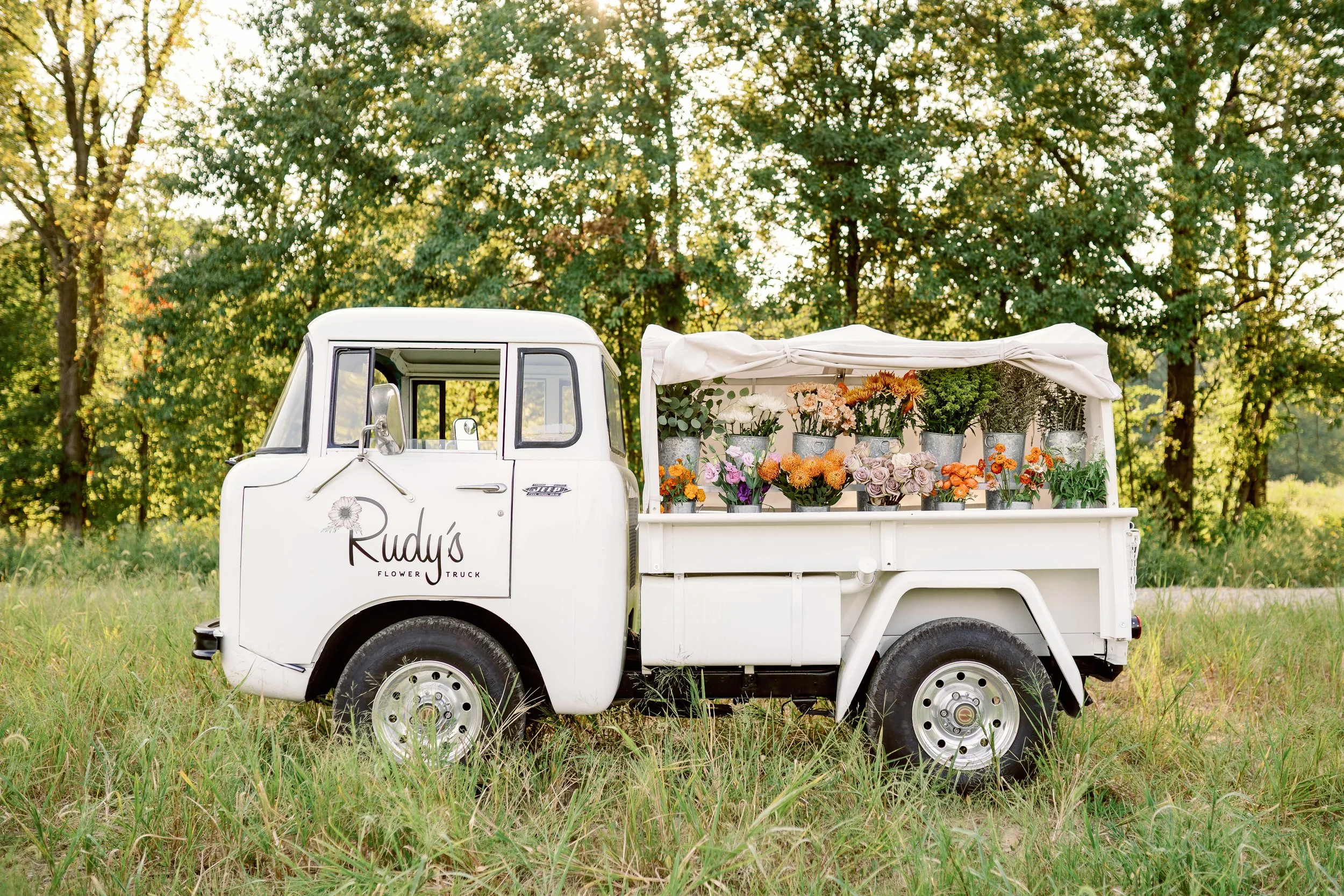 White Flower Truck in Green Field