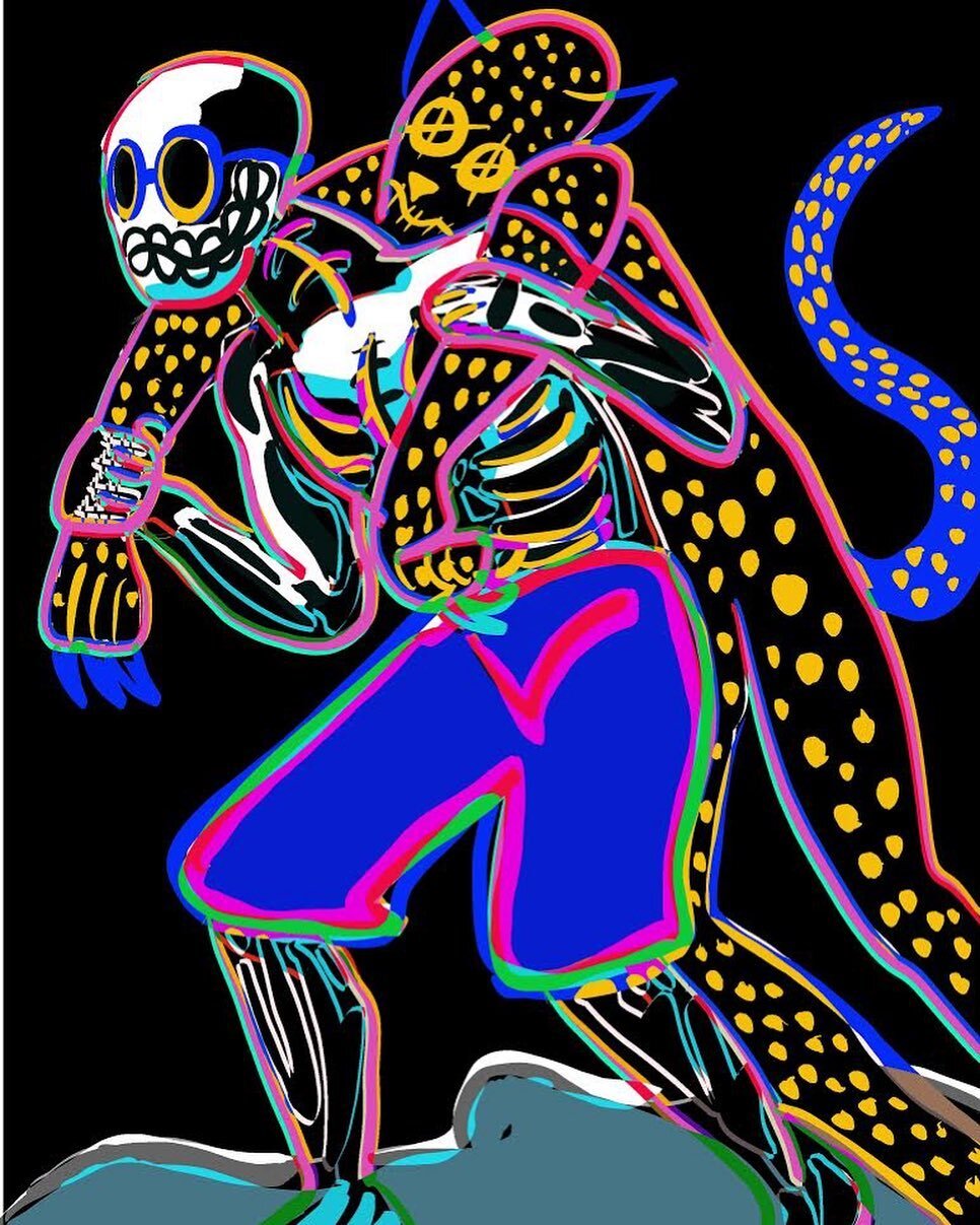 Death Wears Leopard To The Beach.  8&rdquo;x11.5&rdquo; #art #illustration #illustrator #illustrationartists #procreate #procreateart #instagram #instagramart #procreateillustration #colorful #pridemonth #pride #summer #death #grimreapertattoo #grimr