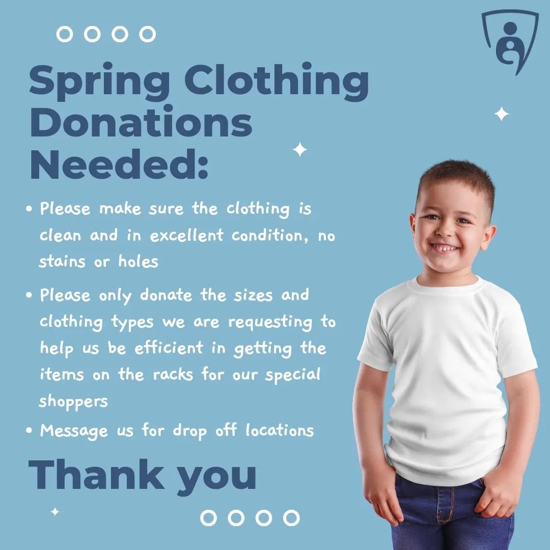 Urgent need for lightly used or new spring clothing in these sizes! Especially the size 4T boy.  We have had over 35 kiddos come through already this month and we want to keep the Closet ready with all types of spring clothing and a small amount of b