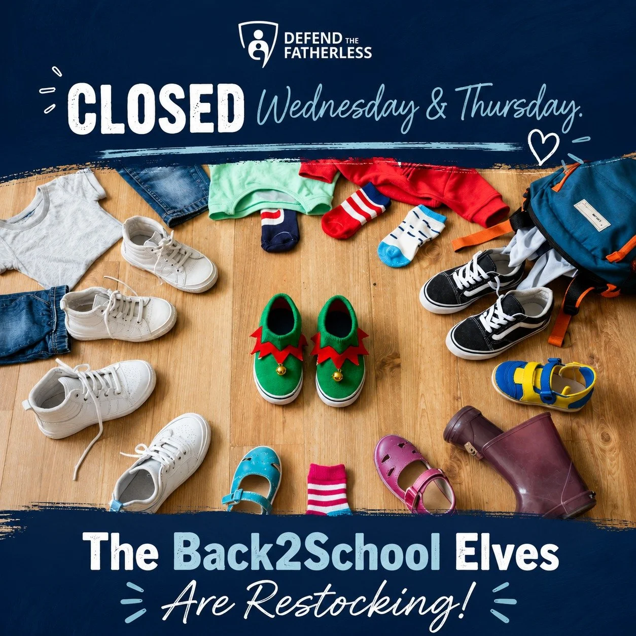 Our Back2School elves are hard at work! 👟✨

We have served 161 children in the Foster Closet in two days(!), and our Foster Closet is in need of a little TLC.

We'll be CLOSED Wednesday &amp; Thursday while our team restocks shelves, reorganizes inv