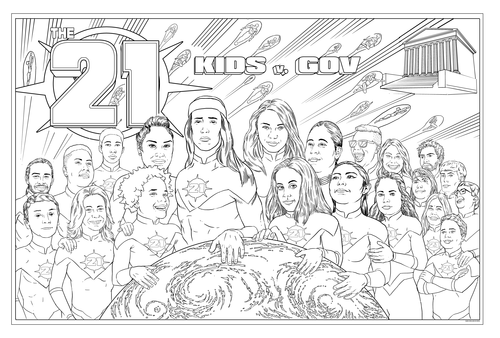 Earth Guardians and other #YouthVGov plaintiffs imagined as superheroes by Amplifier