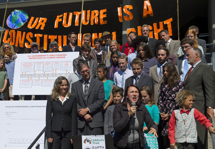 Lead plaintiff Kelsey Juliana speaks out outside the Wayne Morse Courthouse in Eugene, OR, where the historic #youthvgov trial will be held. Photo: Robin Loznak Photography