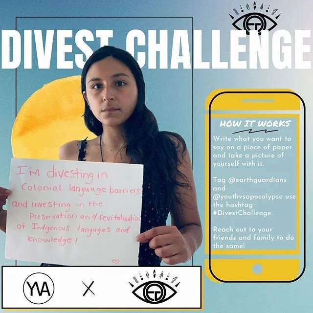 Our systems are not broken. They were created intentionally to cause destruction to our planet and to put Black, Brown, and Indigenous communities in the crosshairs of police violence, poverty and the worst impacts of climate change.

We're asking our partners and allies to take the #DivestChallenge - By participating in divestment, you are able to help redistribute resources towards programs that support communities.

HOW IT WORKS

1. Read our blog on how divestment can help Black communities (link in bio)

2. Write what you're divesting from/investing in on a piece of paper and take a photo

3. Tag @earthguardians + @youthvsapocalypse and use the hashtag #DivestChallenge

4. Reach out to your friends and family to do the same

#EarthGuardians
#YouthvsApocalypse
#DivestChallenge
#blacklivesmatter
#defundfossilfuels
#bipoc