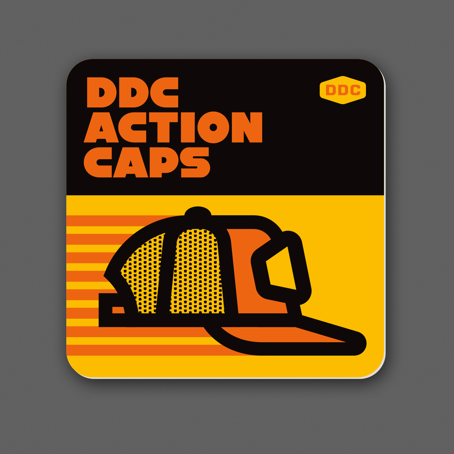 DDC-001 “DDC Action Caps - Black/Yellow/Orange” Decal