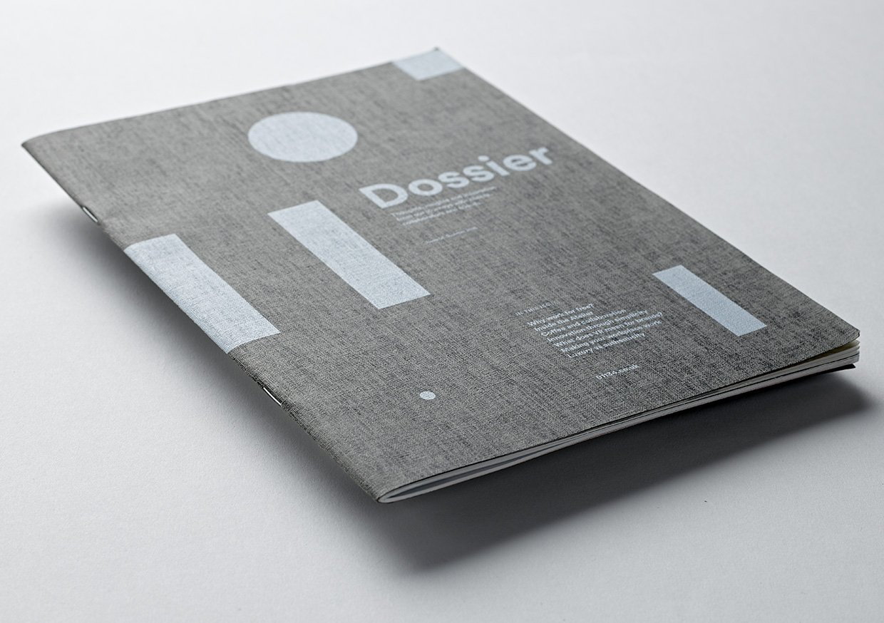 Hello Dossier. White ink. GF Smith Takeo stock. White staples.