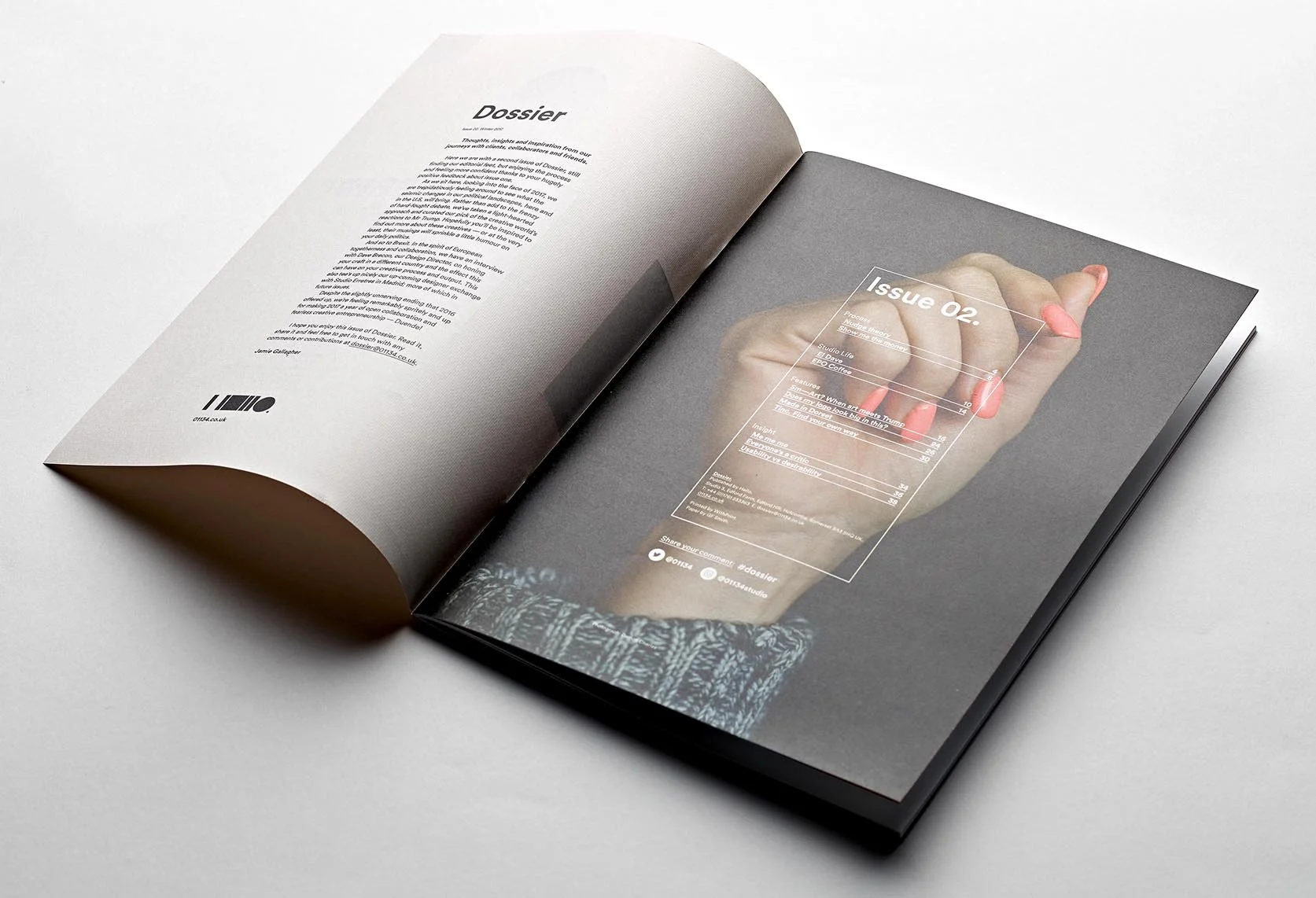 Hello Dossier. Digital ink. GF Smith stock. White staples.